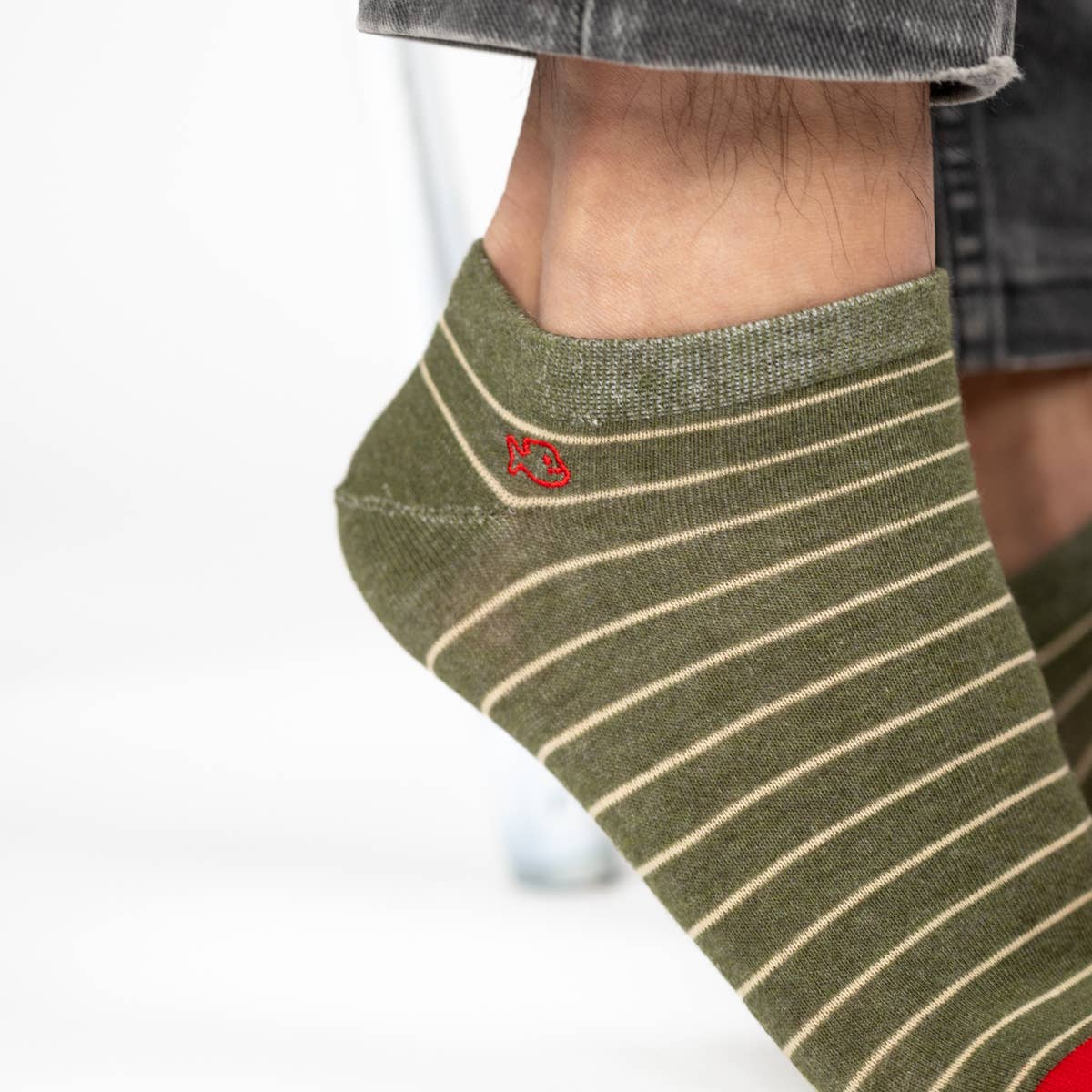 Fine Striped Socks - Khaki, Beige Striped