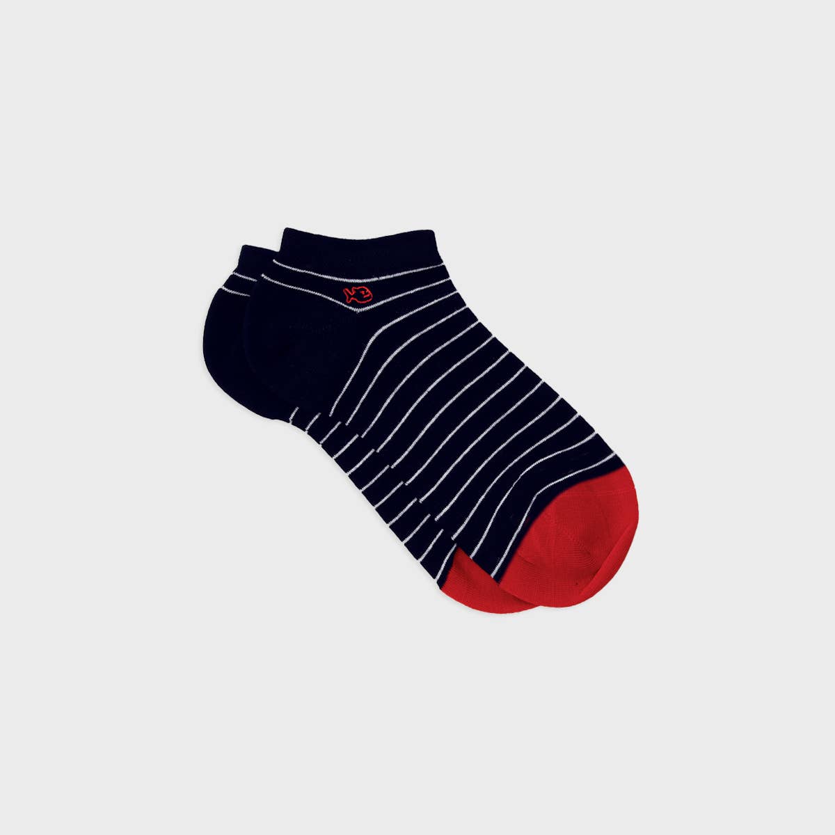 Chaussettes Cheville En Coton Peigné Rayées - Marine Et Blanc