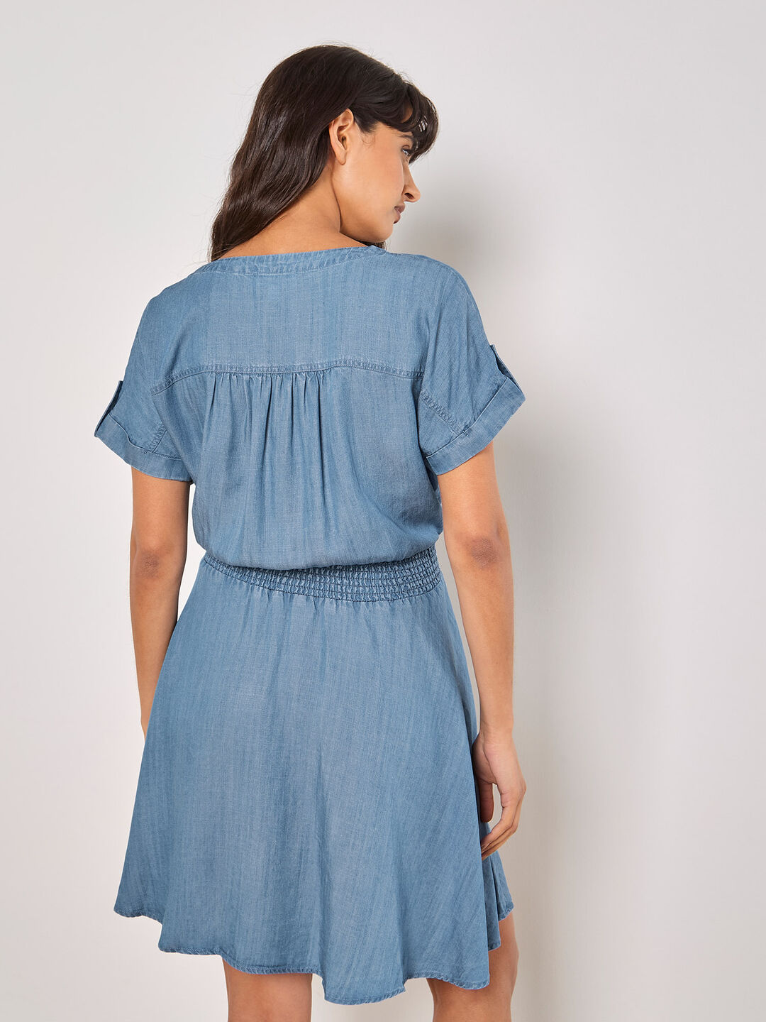 APRICOT - Denim Smocked Mini Dress - 964877 D - Boutique Bubbles