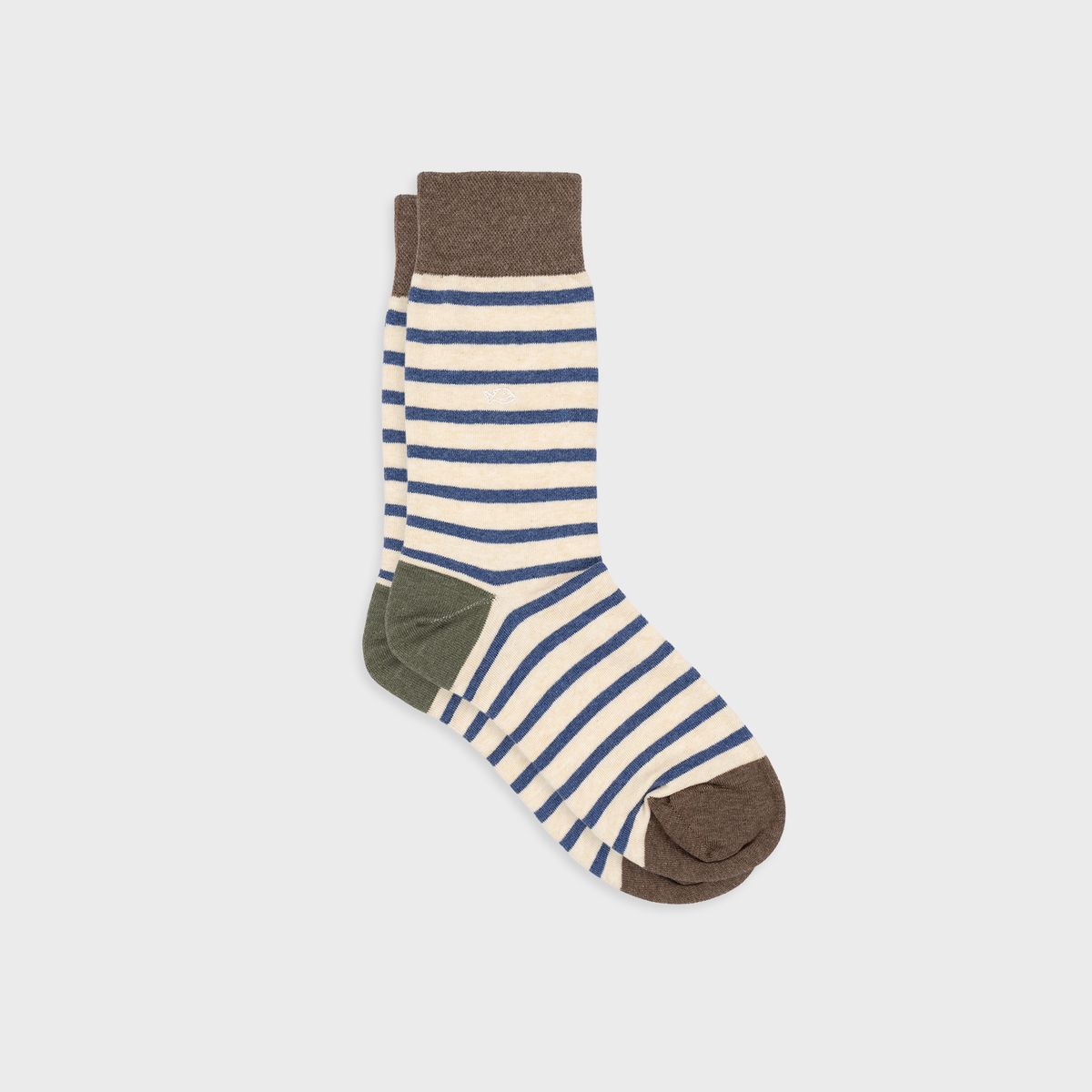 Combed cotton socks with wide stripes - Beige with blue stripes