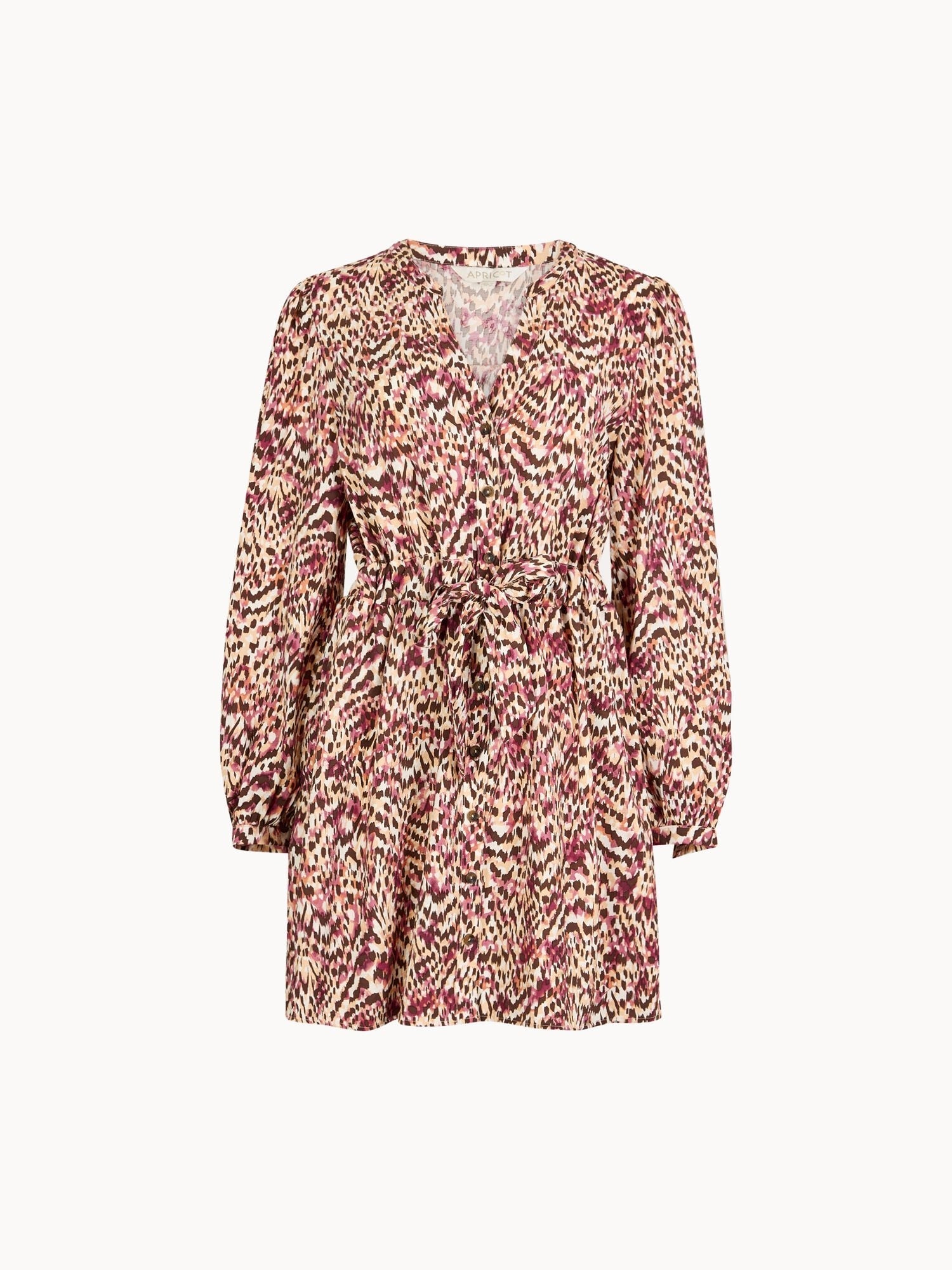 APRICOT - Animal Ikat Print Drawstring Mini Dress - X164134 - Boutique Bubbles