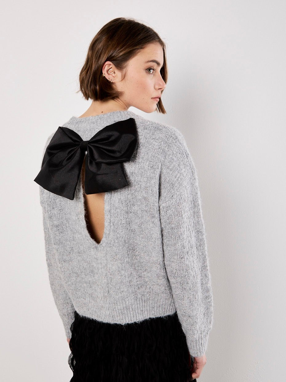 APRICOT - Apricot Bow Back Lurex Fuzzy Jumper - X120901 - Boutique Bubbles