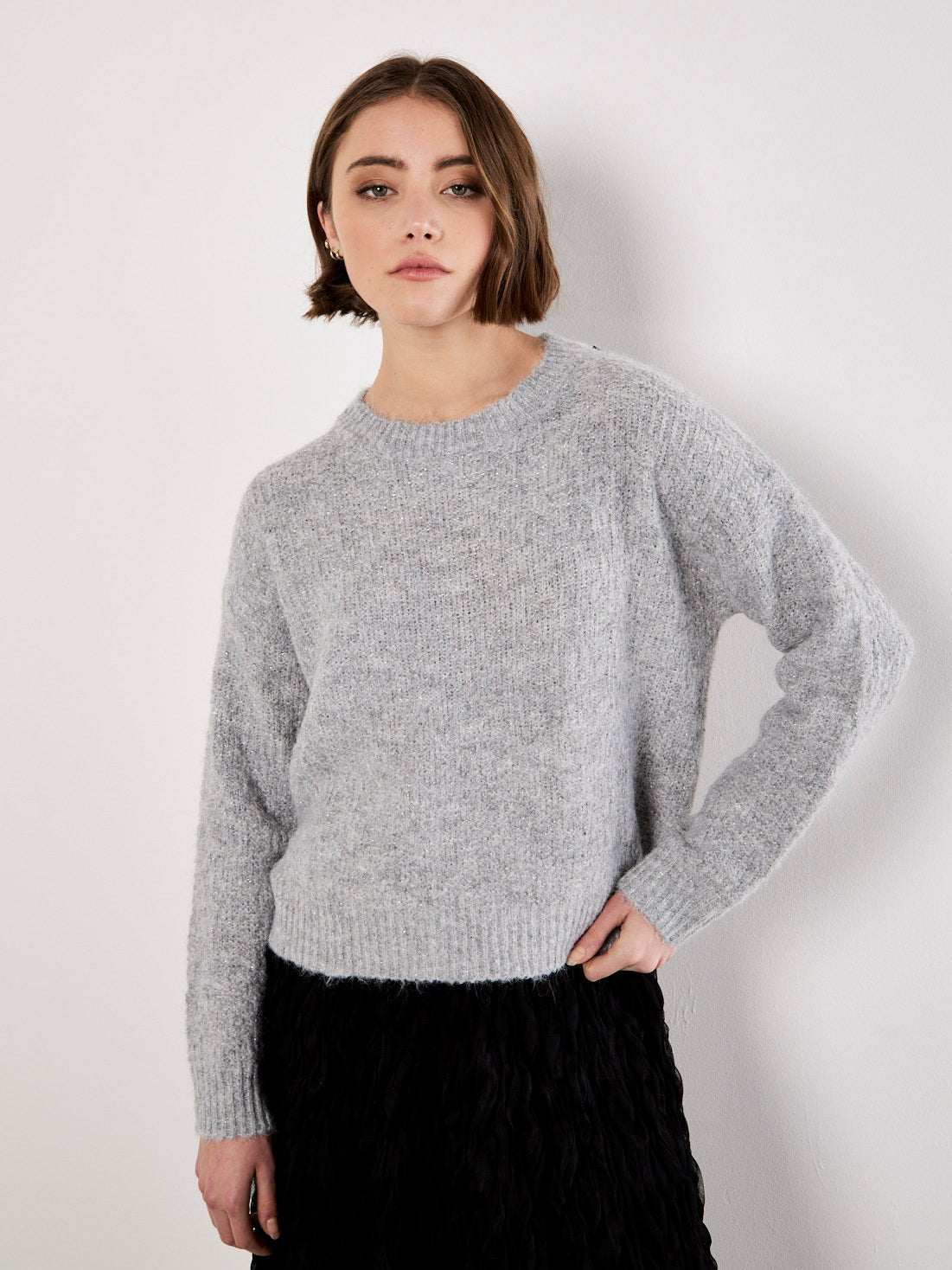 APRICOT - Apricot Bow Back Lurex Fuzzy Jumper - X120901 - Boutique Bubbles