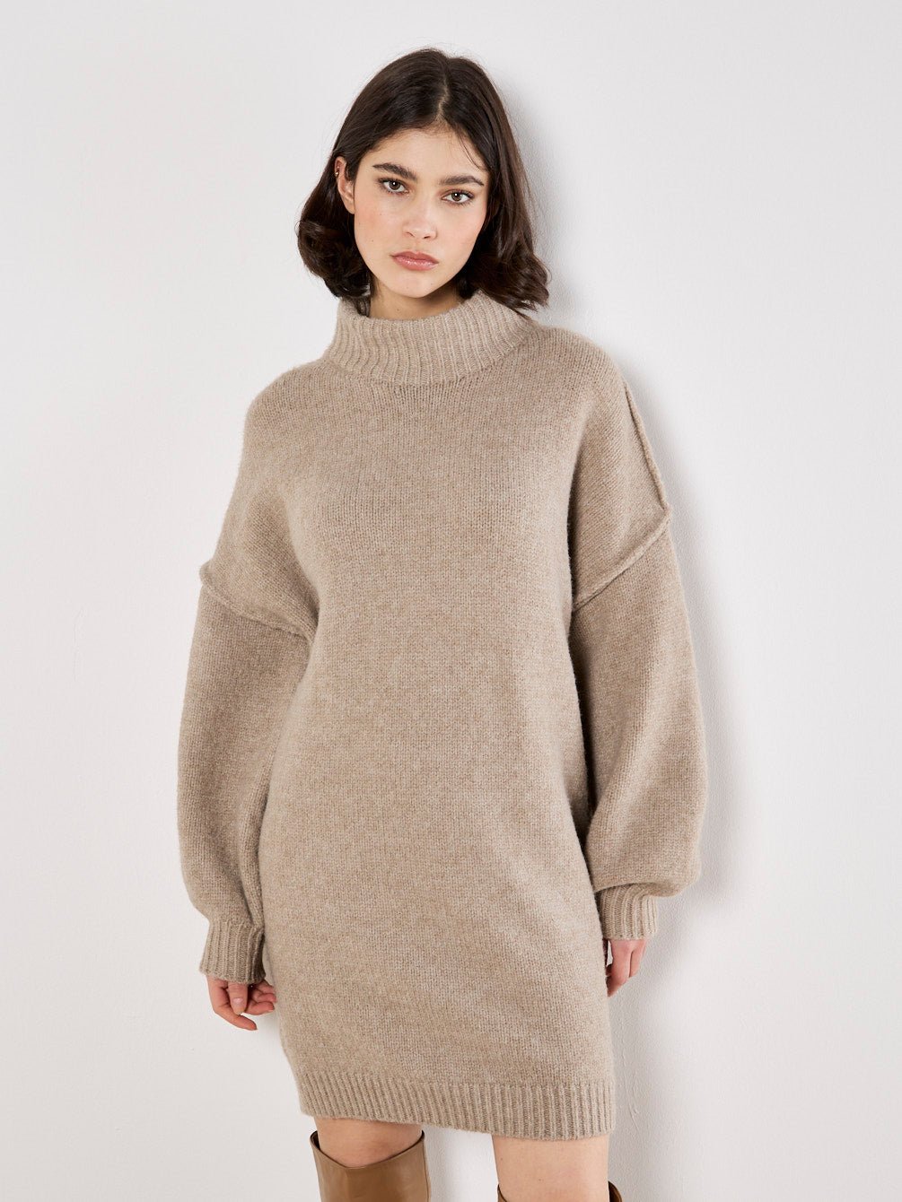 APRICOT - Apricot Fuzzy Oversized Mck Nk Jumper Dress - X134632 - Boutique Bubbles