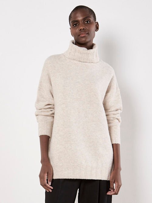 APRICOT - Apricot Oversized Roll Neck Tunic Jumper - X123346 - Boutique Bubbles