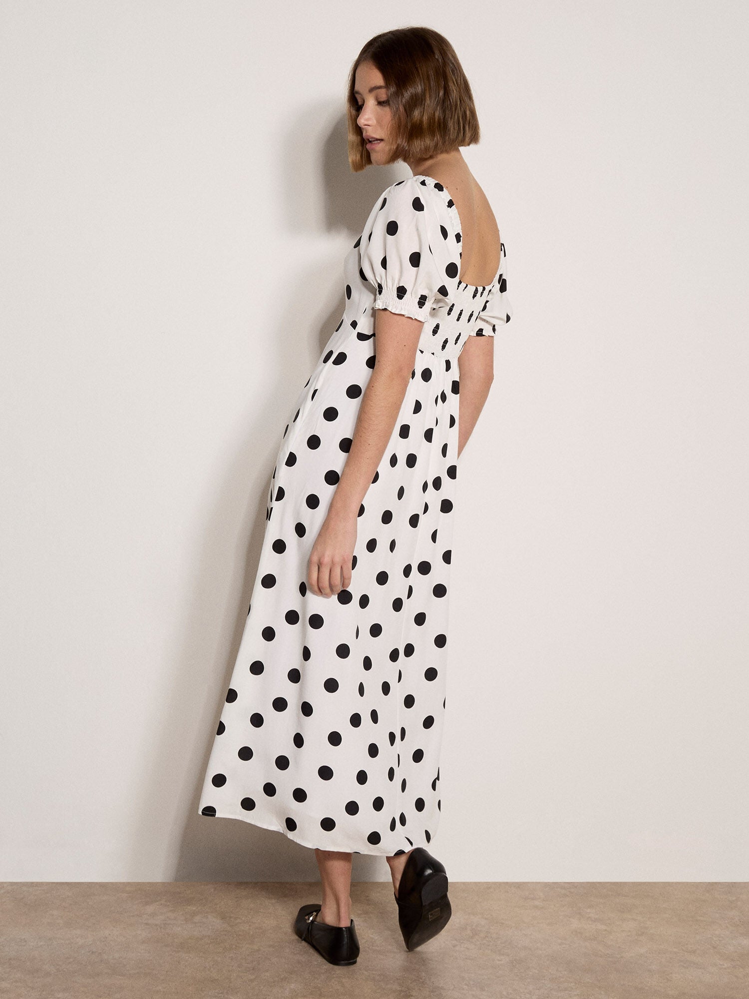 APRICOT - Apricot Polka Dot A - Line Midi Dress - X181681 - Boutique Bubbles