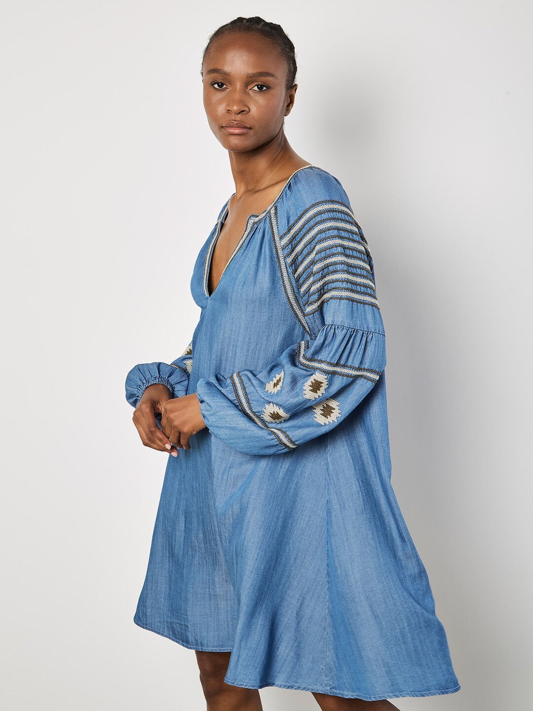 APRICOT - Aztec Embroidered Denim Mini Dress - 970861 - Boutique Bubbles