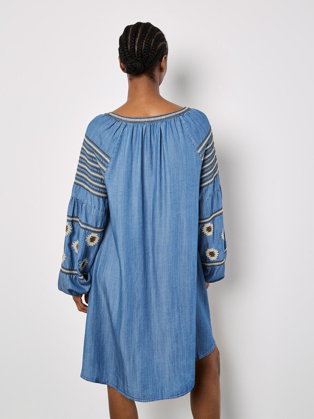 APRICOT - Aztec Embroidered Denim Mini Dress - 970861 - Boutique Bubbles