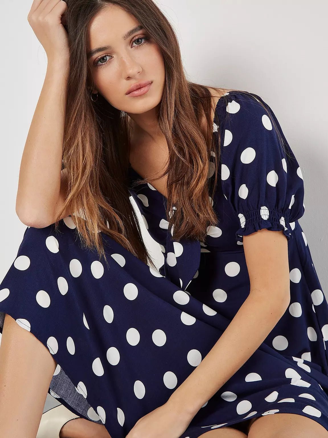 APRICOT - Big Spot Bow Detail Midi Dress - 903692 - Boutique Bubbles