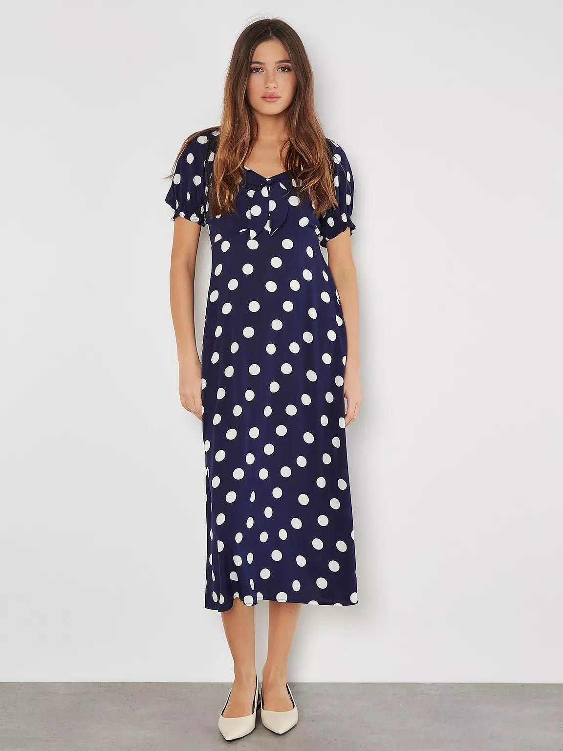 APRICOT - Big Spot Bow Detail Midi Dress - 903692 - Boutique Bubbles