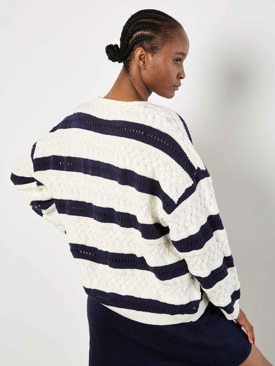 APRICOT - Cable Stripe Pointelle Jumper - 937048 - Boutique Bubbles