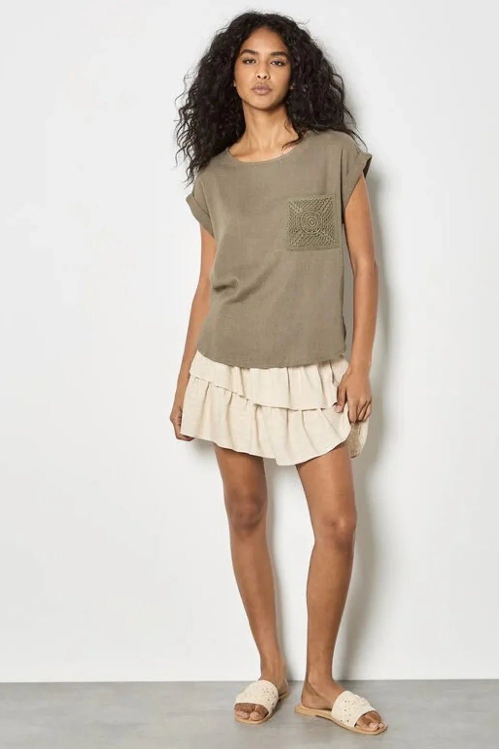 APRICOT - Crochet Pocket Turn Up T-Shirt - X190225 - Boutique Bubbles