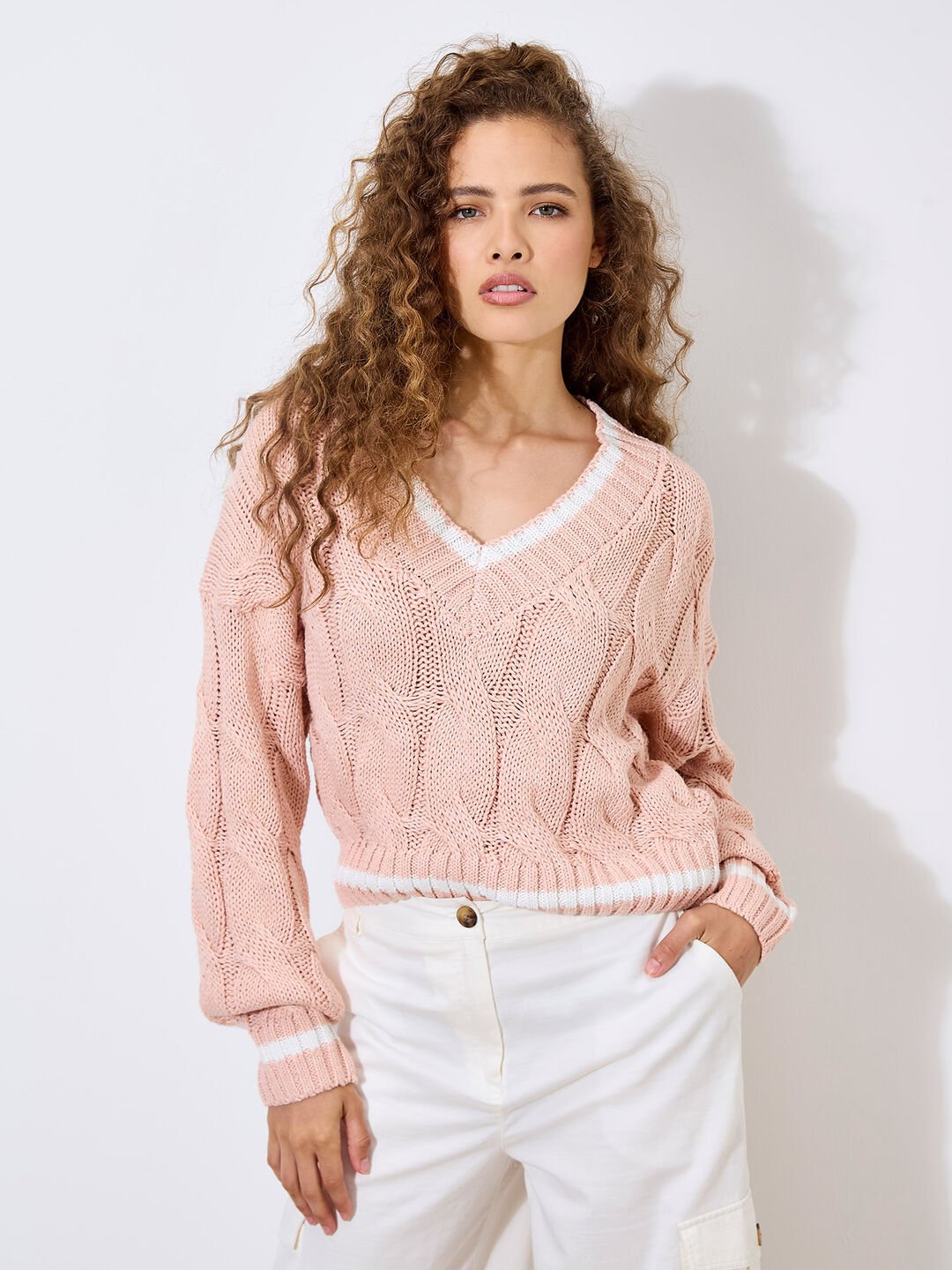 APRICOT - Cropped Cable Cricket Jumper - 944756 - Boutique Bubbles