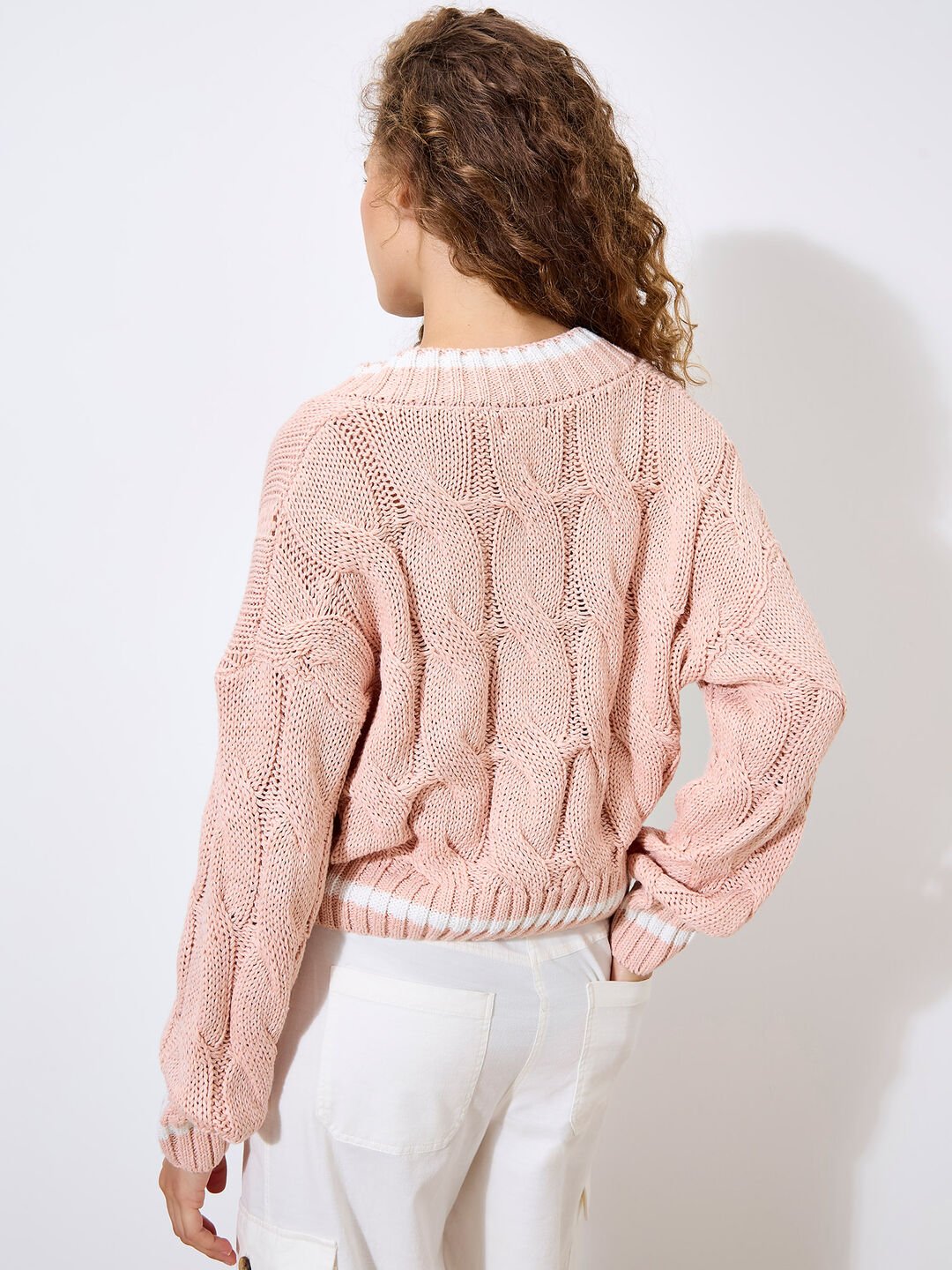 APRICOT - Cropped Cable Cricket Jumper - 944756 - Boutique Bubbles