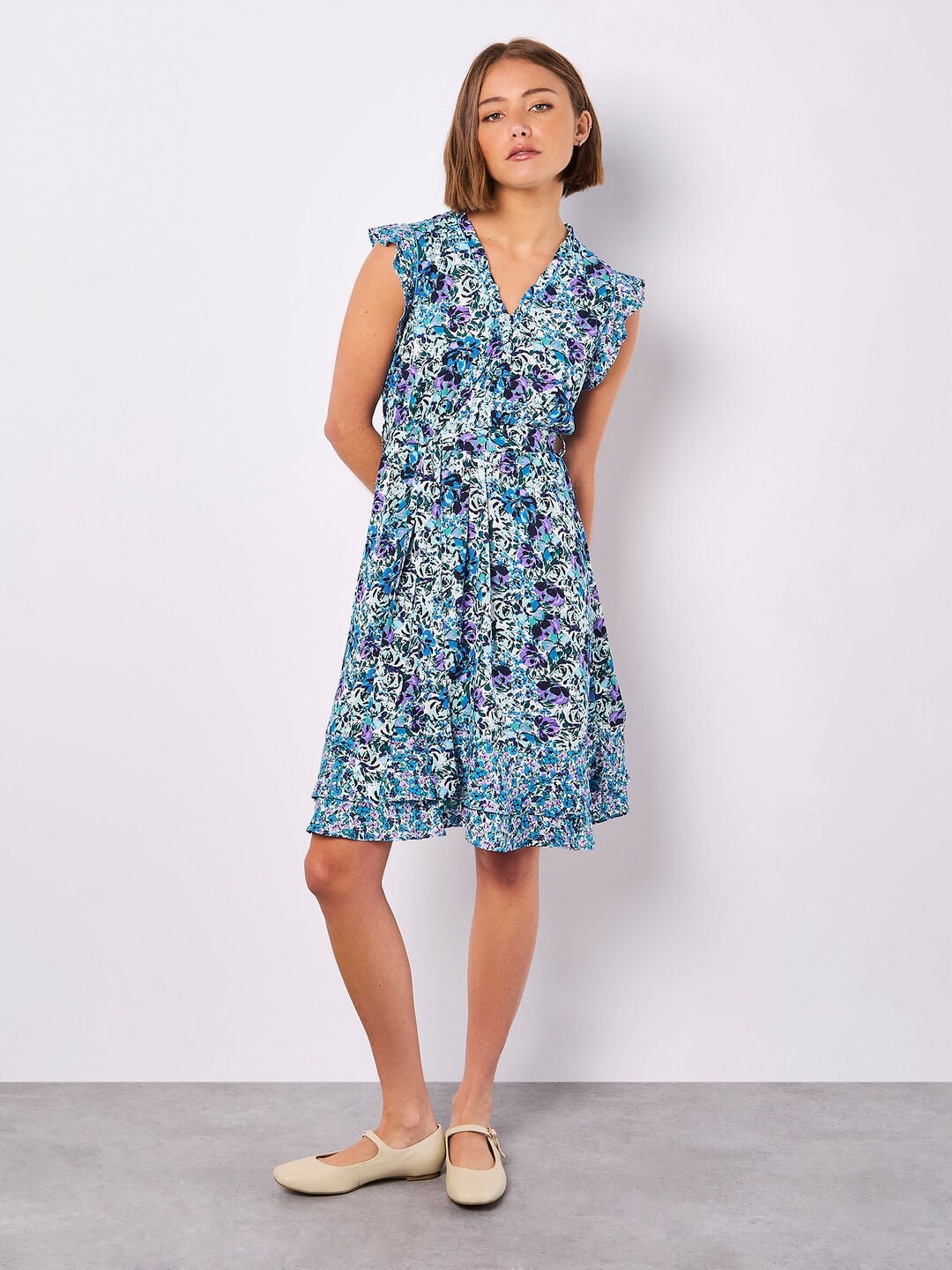 APRICOT - Ditsy Floral Ruffle Mini Dress - 963788 - Boutique Bubbles