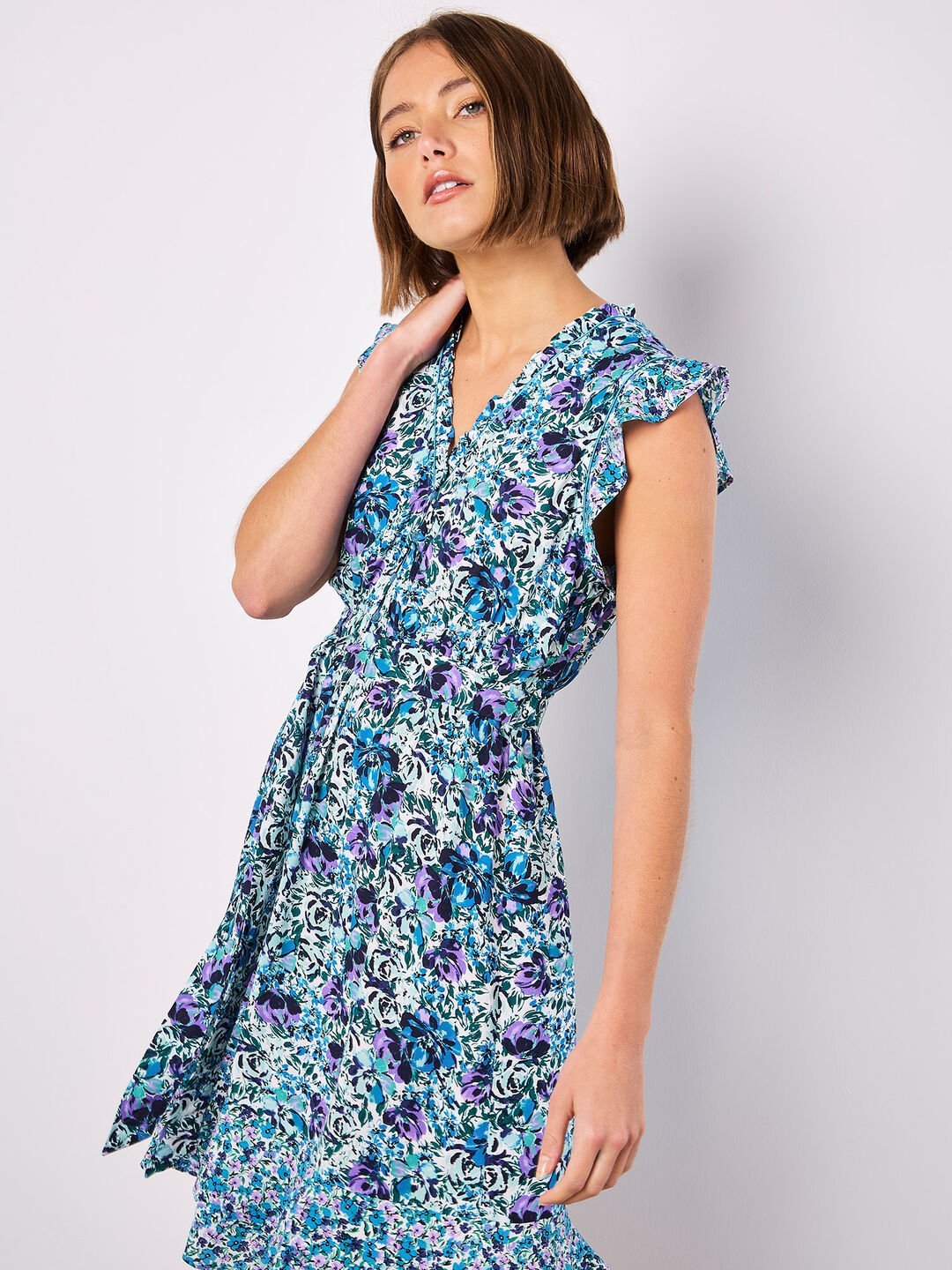 APRICOT - Ditsy Floral Ruffle Mini Dress - 963788 - Boutique Bubbles