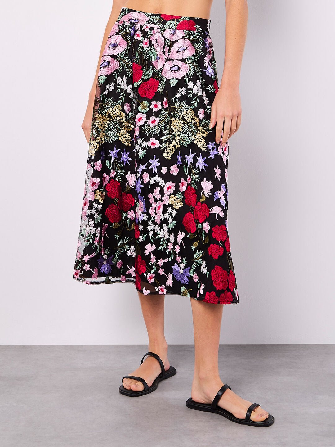 APRICOT - Embroidered Floral Mesh Midi Skirt - 945579 - Boutique Bubbles