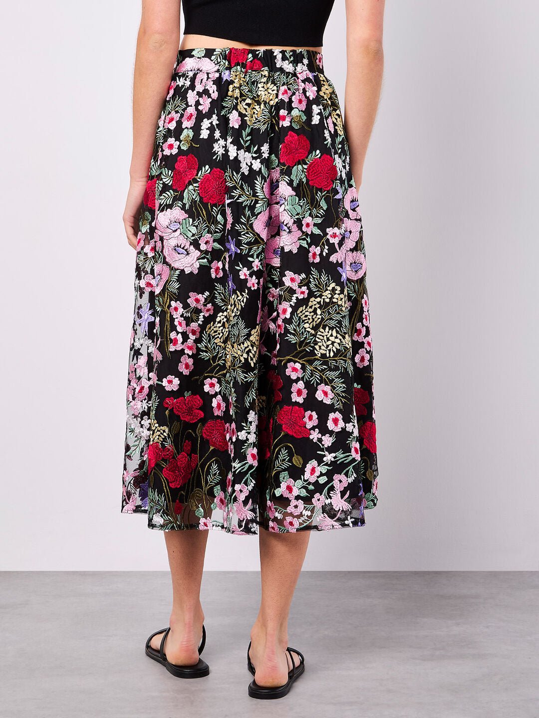 APRICOT - Embroidered Floral Mesh Midi Skirt - 945579 - Boutique Bubbles