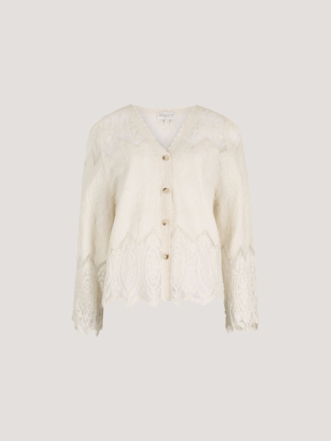 APRICOT - Embroidered Mesh Button Down Top - 937413 - Boutique Bubbles