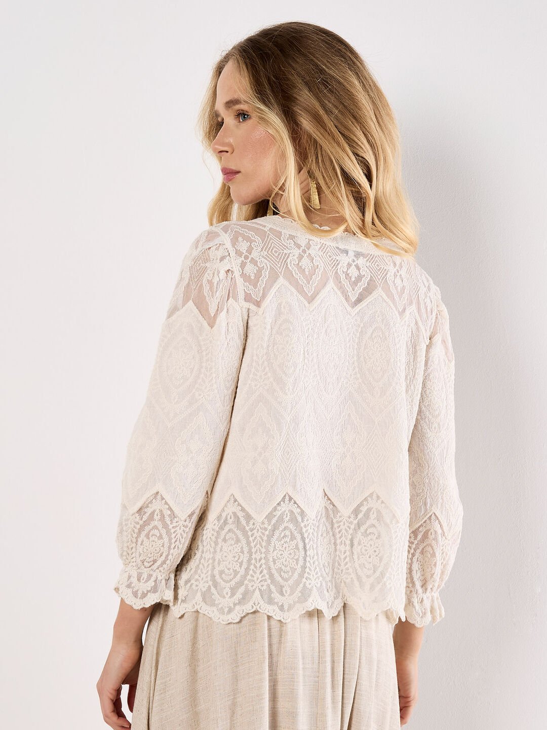 APRICOT - Embroidered Mesh Button Down Top - 937413 - Boutique Bubbles