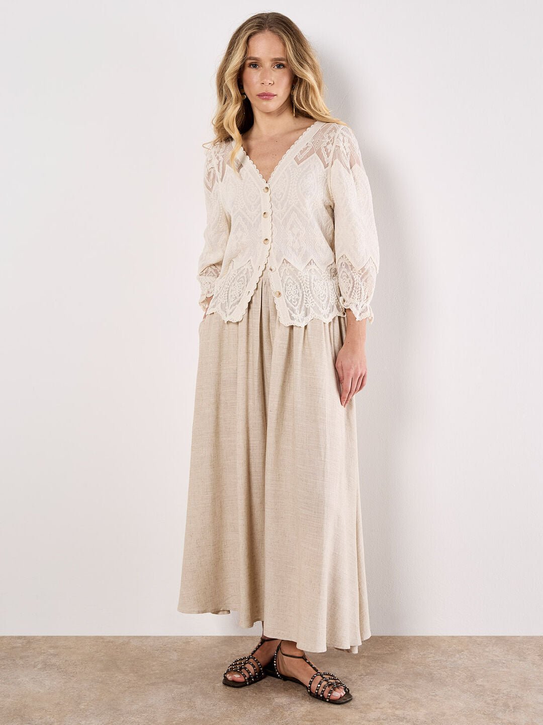 APRICOT - Embroidered Mesh Button Down Top - 937413 - Boutique Bubbles