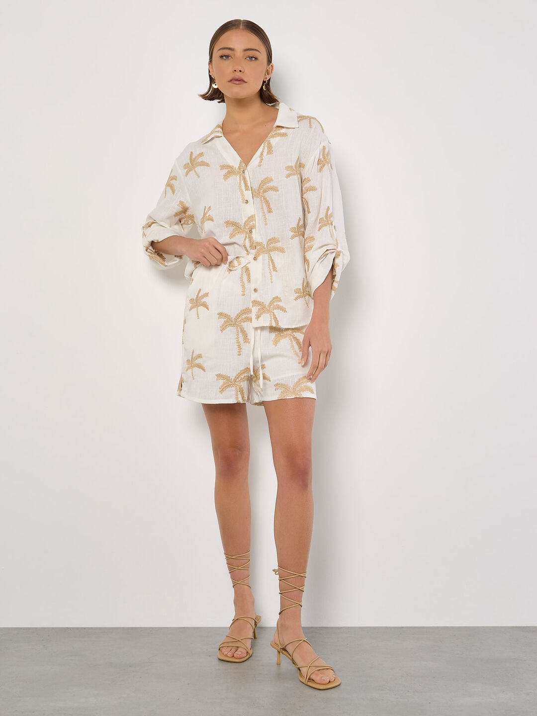 APRICOT - Embroidered Palm Tree Shorts - 944404 - Boutique Bubbles