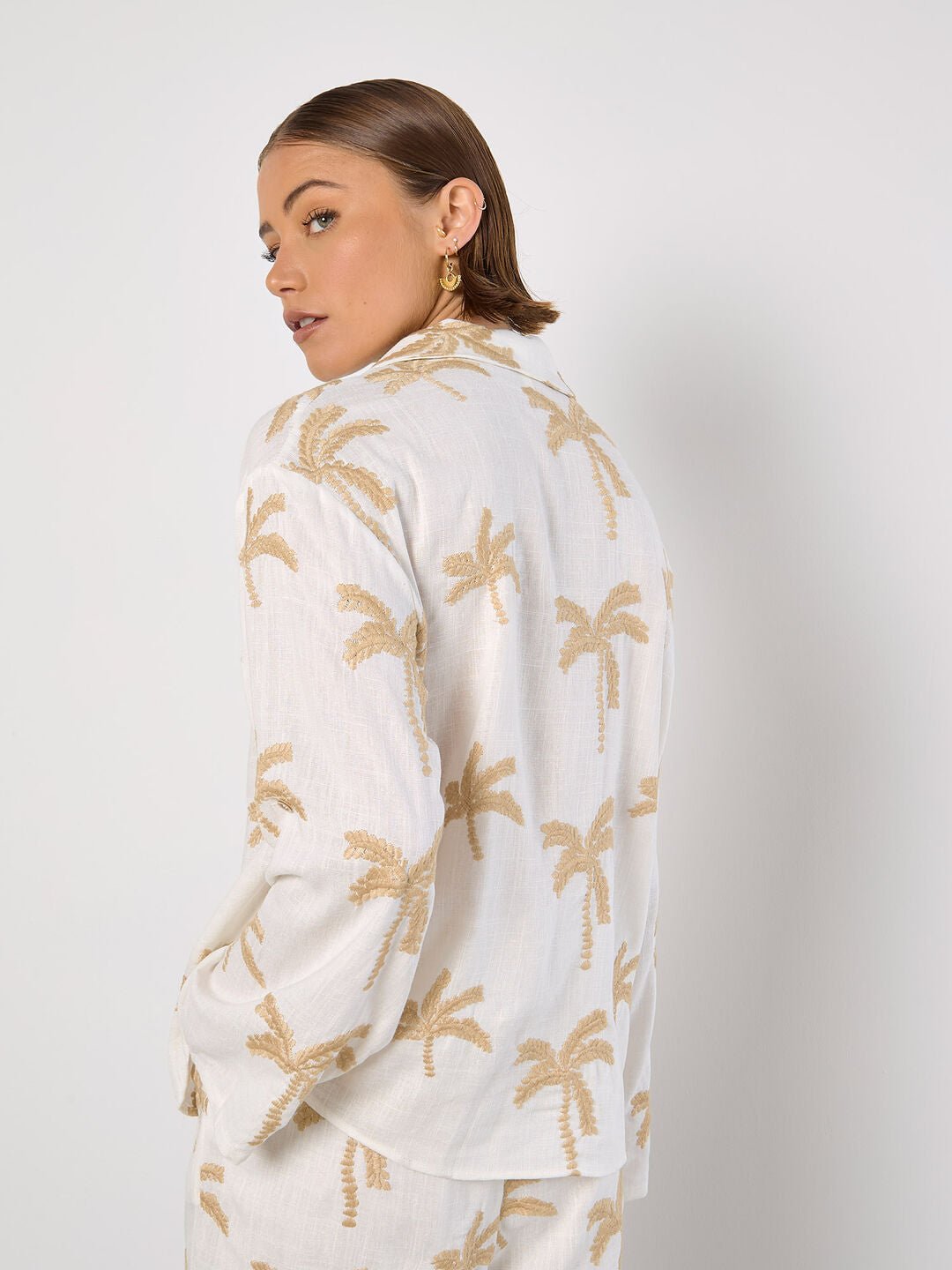APRICOT - Embroidered Palm Trees Shirt - 944336 - Boutique Bubbles