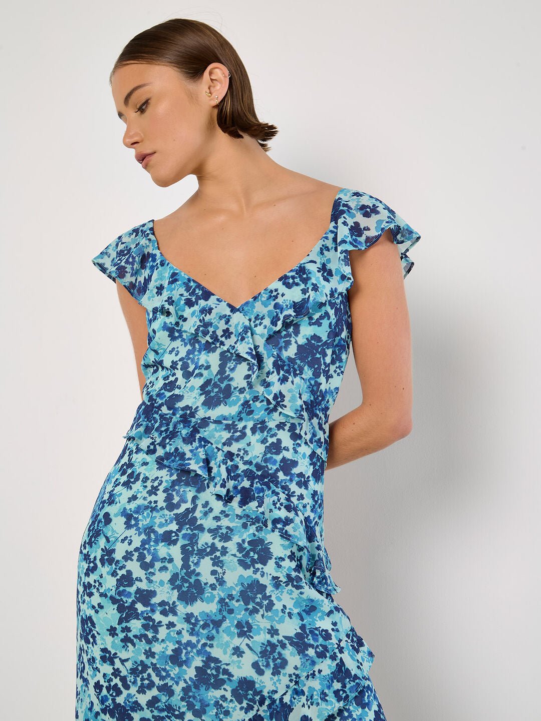 APRICOT - Floral Asymmetric Ruffle Midaxi Dress - 939349 - Boutique Bubbles