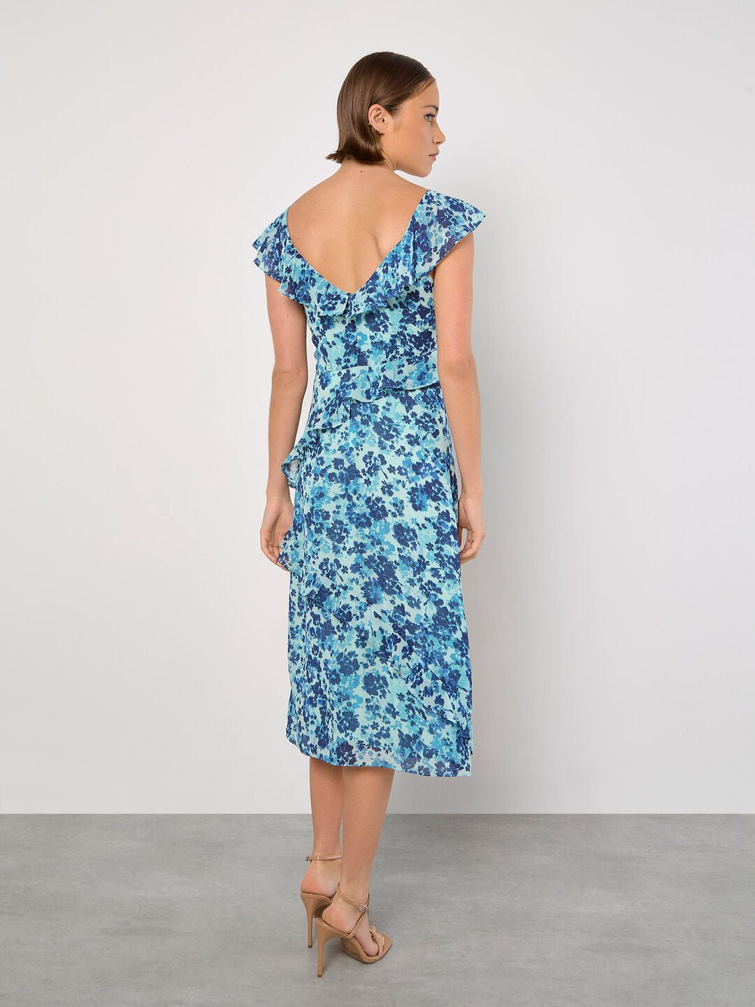 APRICOT - Floral Asymmetric Ruffle Midaxi Dress - 939349 - Boutique Bubbles