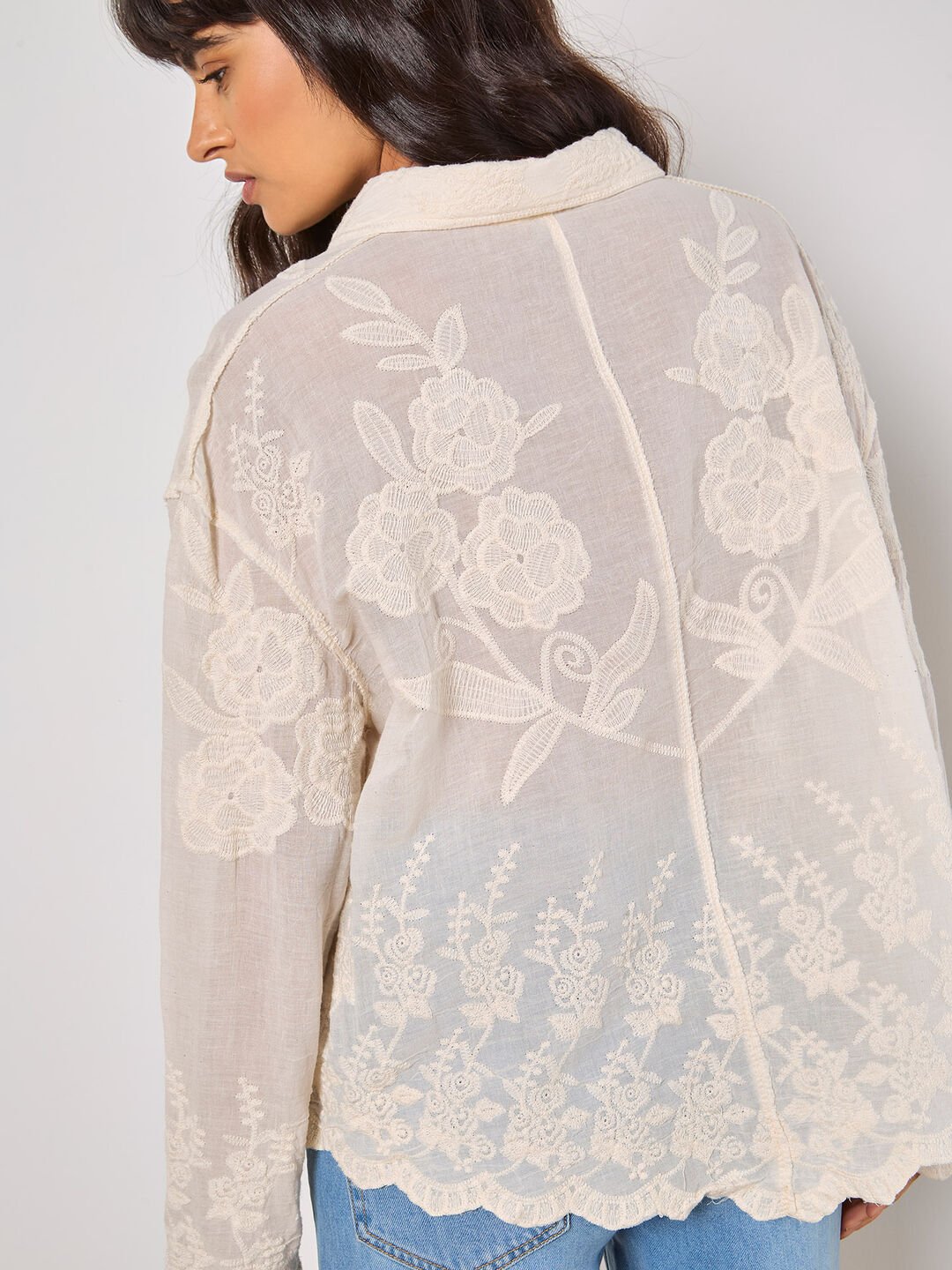 APRICOT - Floral Embroidered Cotton Shirt - 945456 - Boutique Bubbles