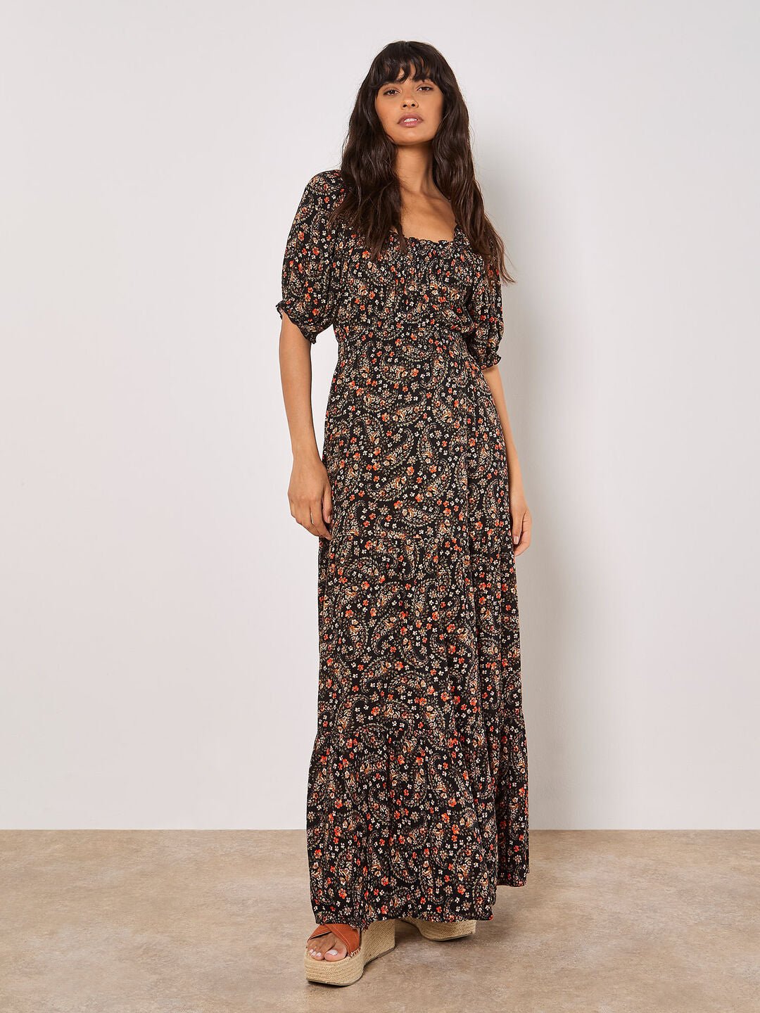 APRICOT - Floral Paisley Milkmaid Maxi Dress - 940192 - Boutique Bubbles
