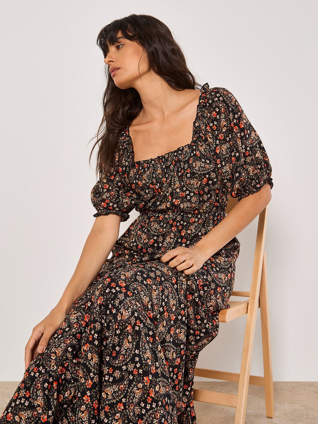 APRICOT - Floral Paisley Milkmaid Maxi Dress - 940192 - Boutique Bubbles