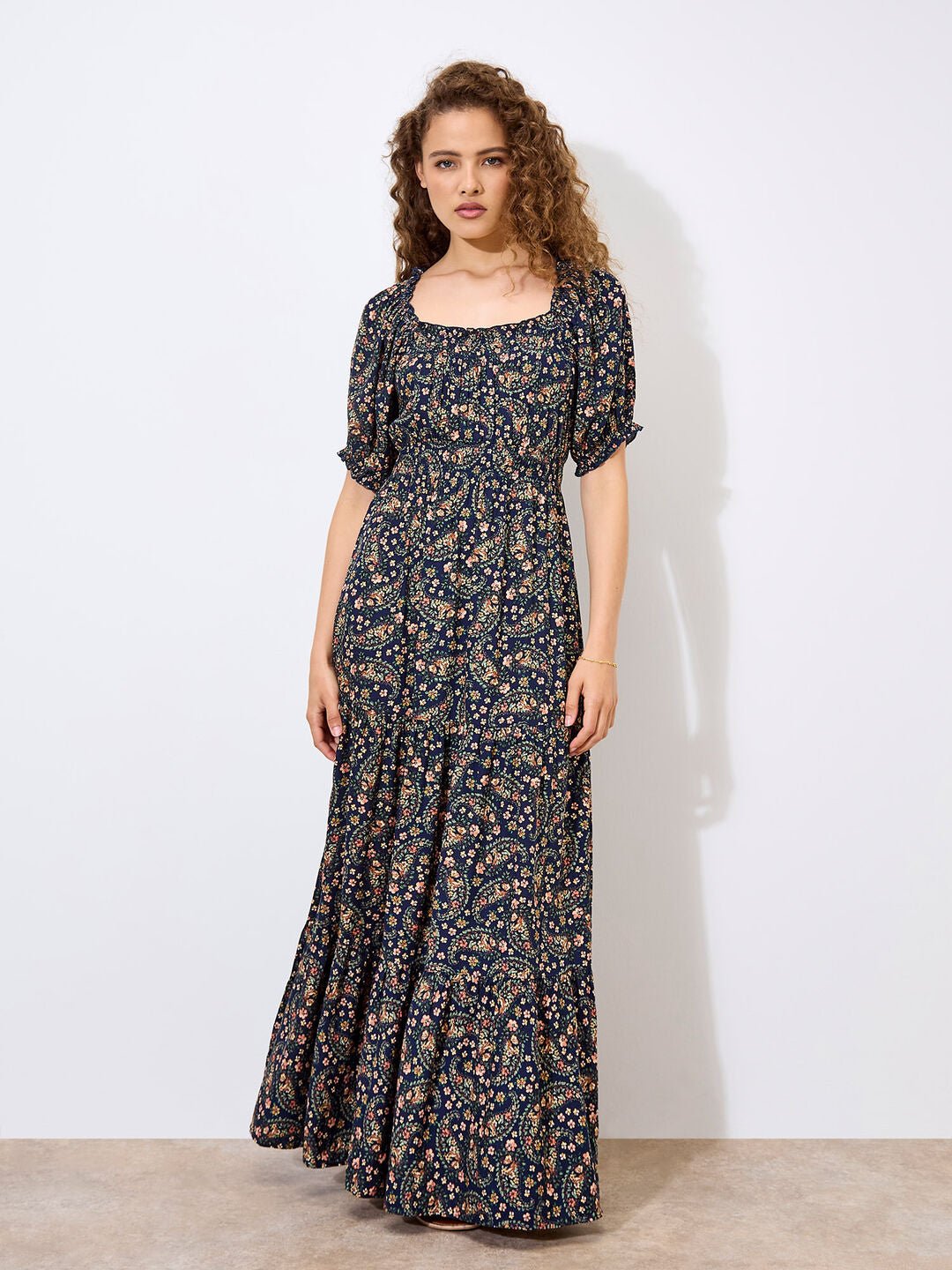 APRICOT - Floral Paisley Milkmaid Maxi Dress - 940260 - Boutique Bubbles