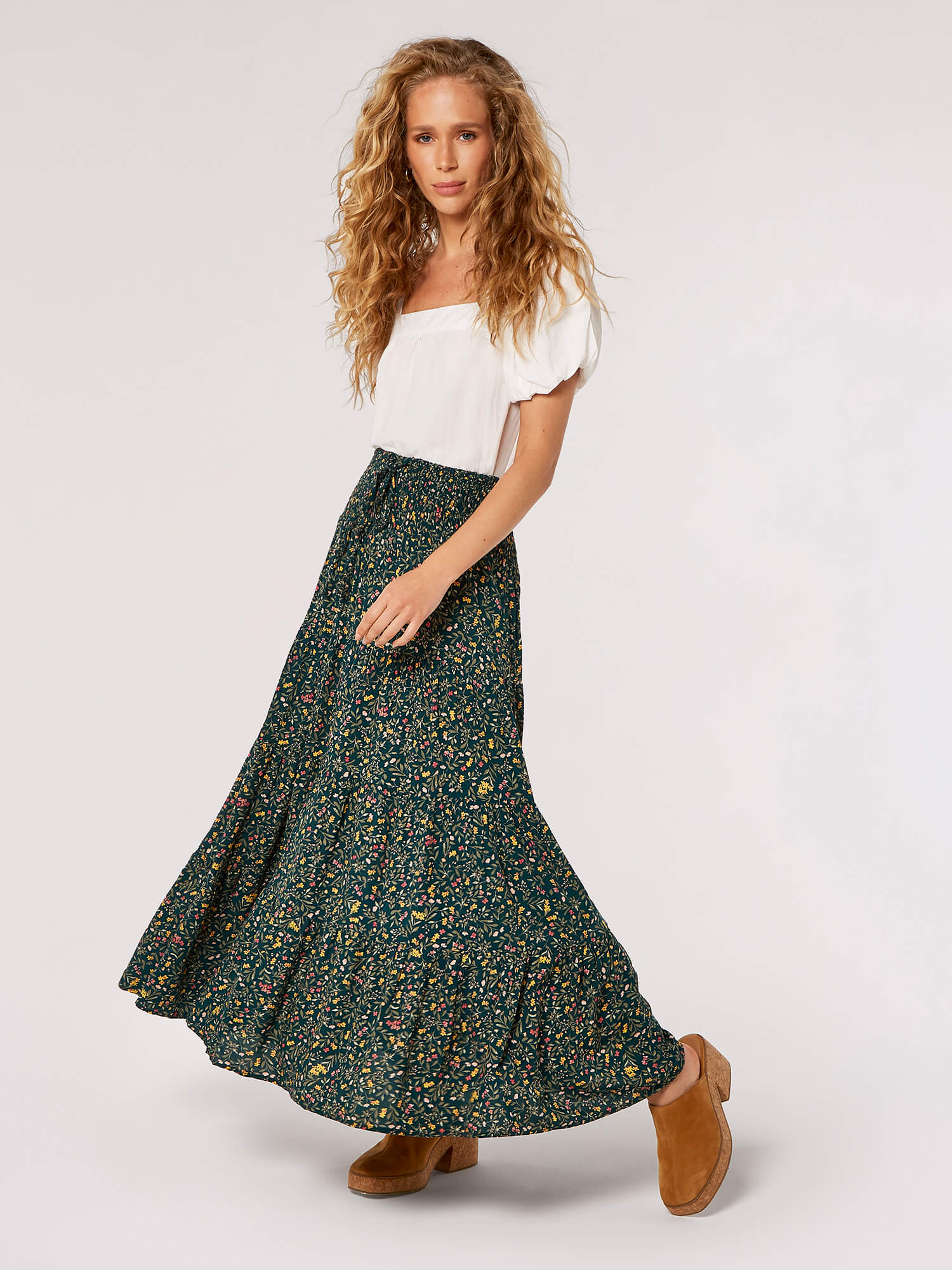 APRICOT - Flower Forest Smock Waist Skirt - 749351 - Boutique Bubbles