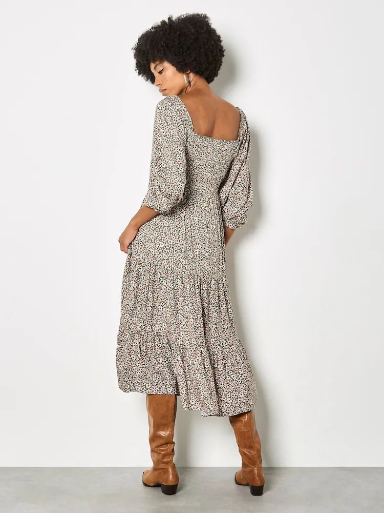 APRICOT - Green Ditsy Floral Smocked Midi Dress - X164448 - Boutique Bubbles