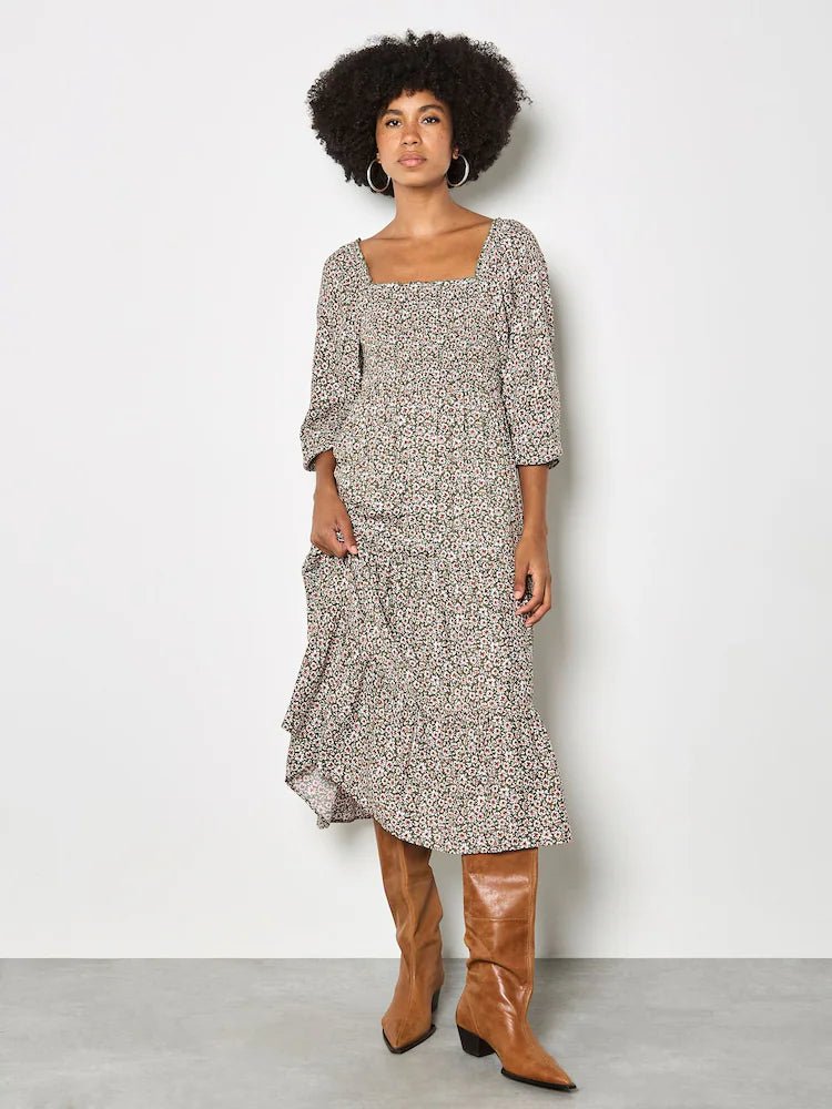 APRICOT - Green Ditsy Floral Smocked Midi Dress - X164448 - Boutique Bubbles