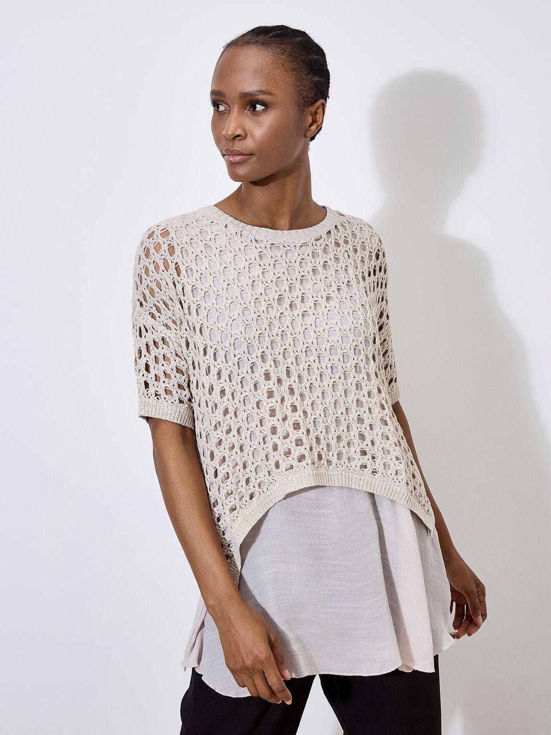 APRICOT - Knitted Mesh Layered Tunic Top - 943728 - Boutique Bubbles