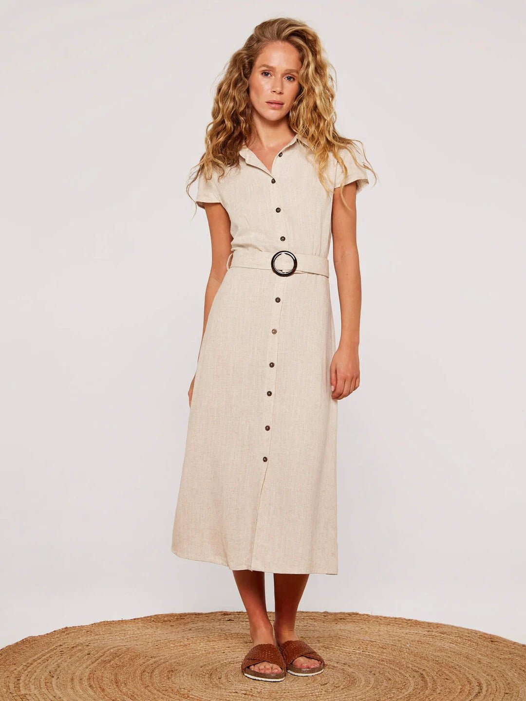 APRICOT - Linen Blend Shirt Midi Dress - X197811 - Boutique Bubbles