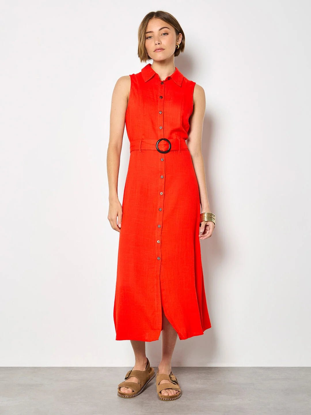 APRICOT - Linen Blend Shirt Midi Dress - X197880 - Boutique Bubbles