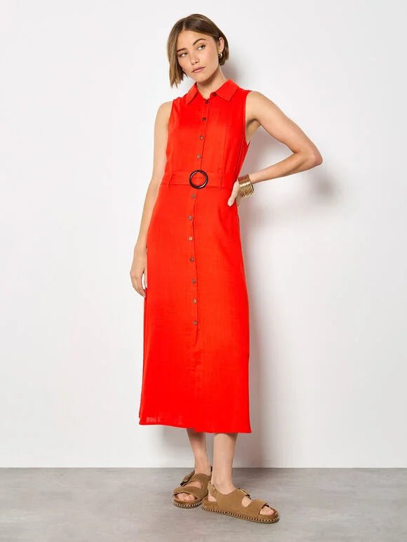 APRICOT - Linen Blend Shirt Midi Dress - X197880 - Boutique Bubbles
