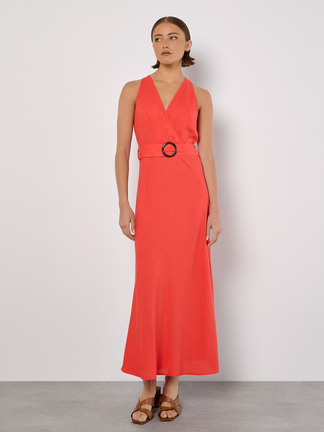 APRICOT - Linen Blend Wrap Midaxi Dress - 938649 - Boutique Bubbles