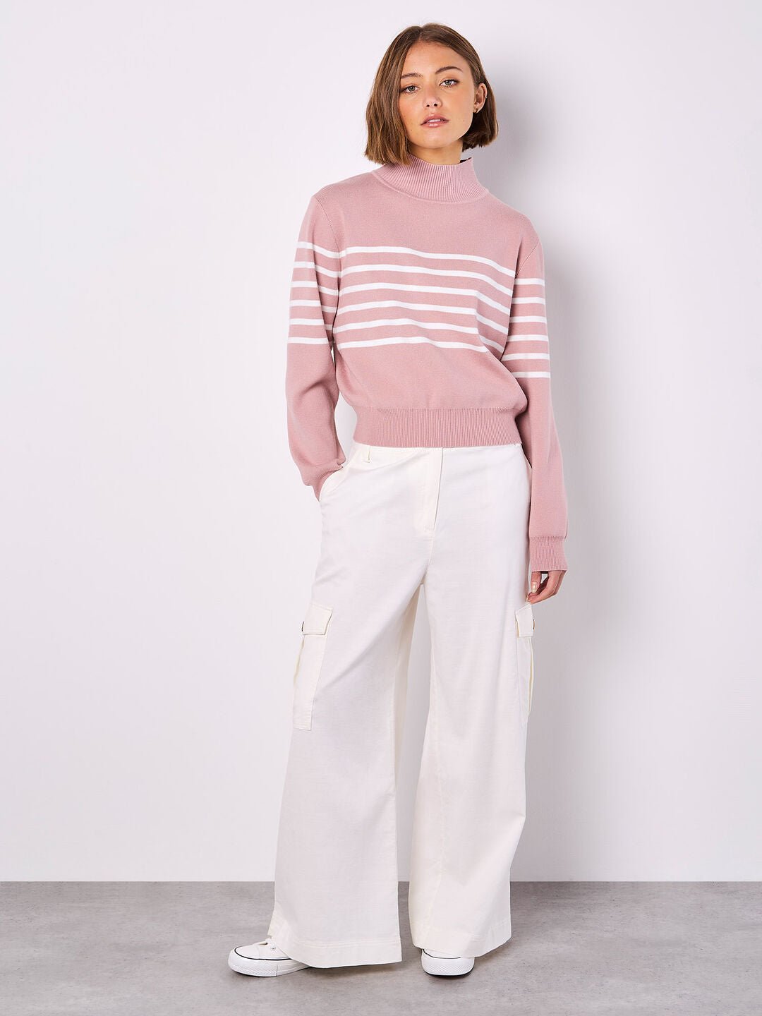 APRICOT - Mock Neck Stripe Jumper - 939196 - Boutique Bubbles