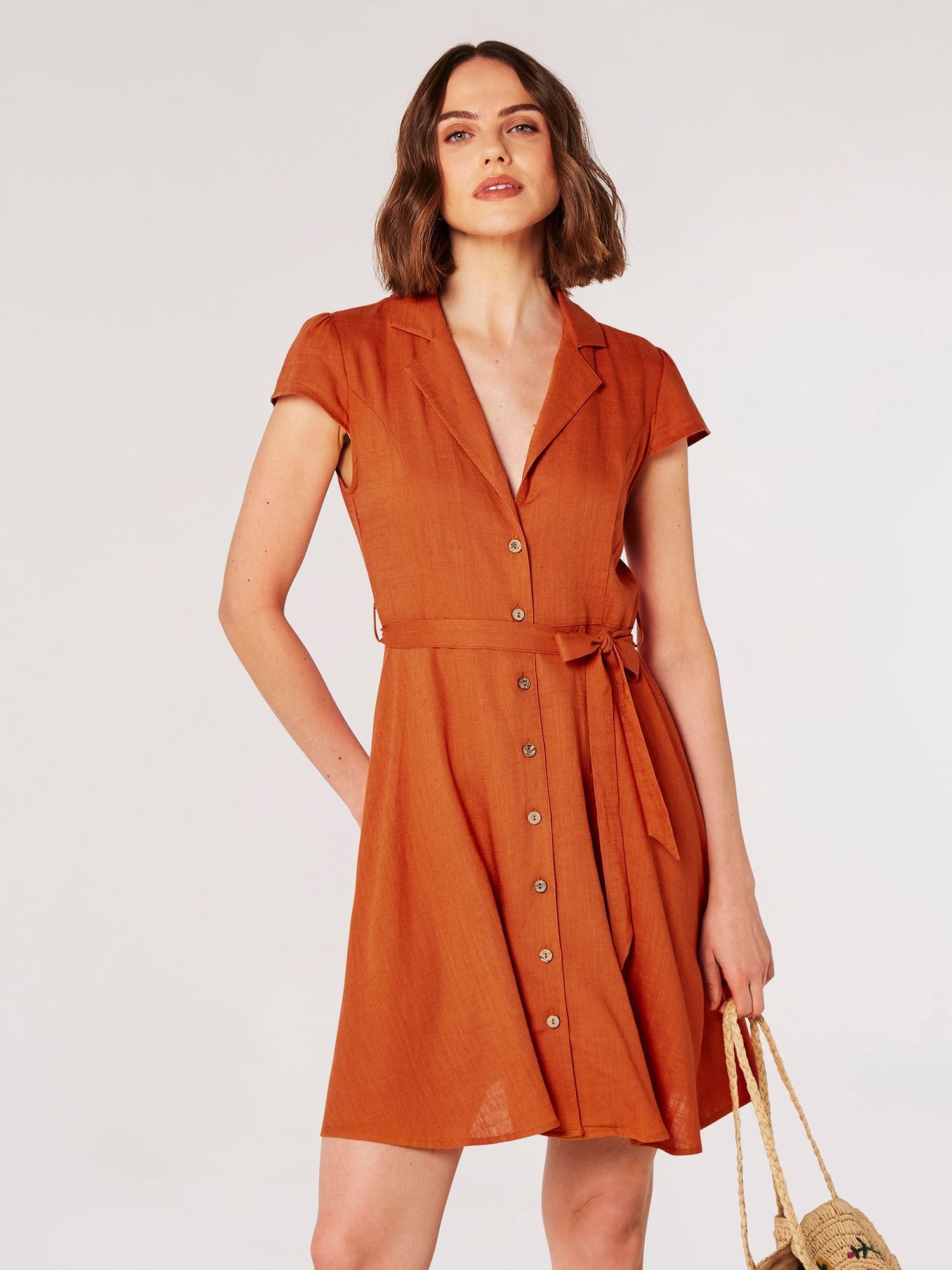APRICOT - Open Collar Linen Shirt Dress - 839694/839762 - Boutique Bubbles