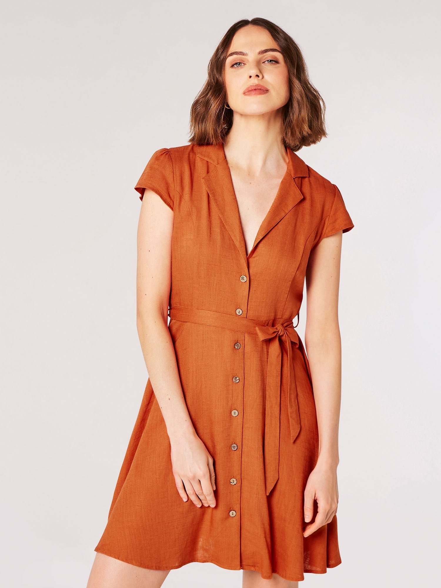 APRICOT - Open Collar Linen Shirt Dress - 839694/839762 - Boutique Bubbles