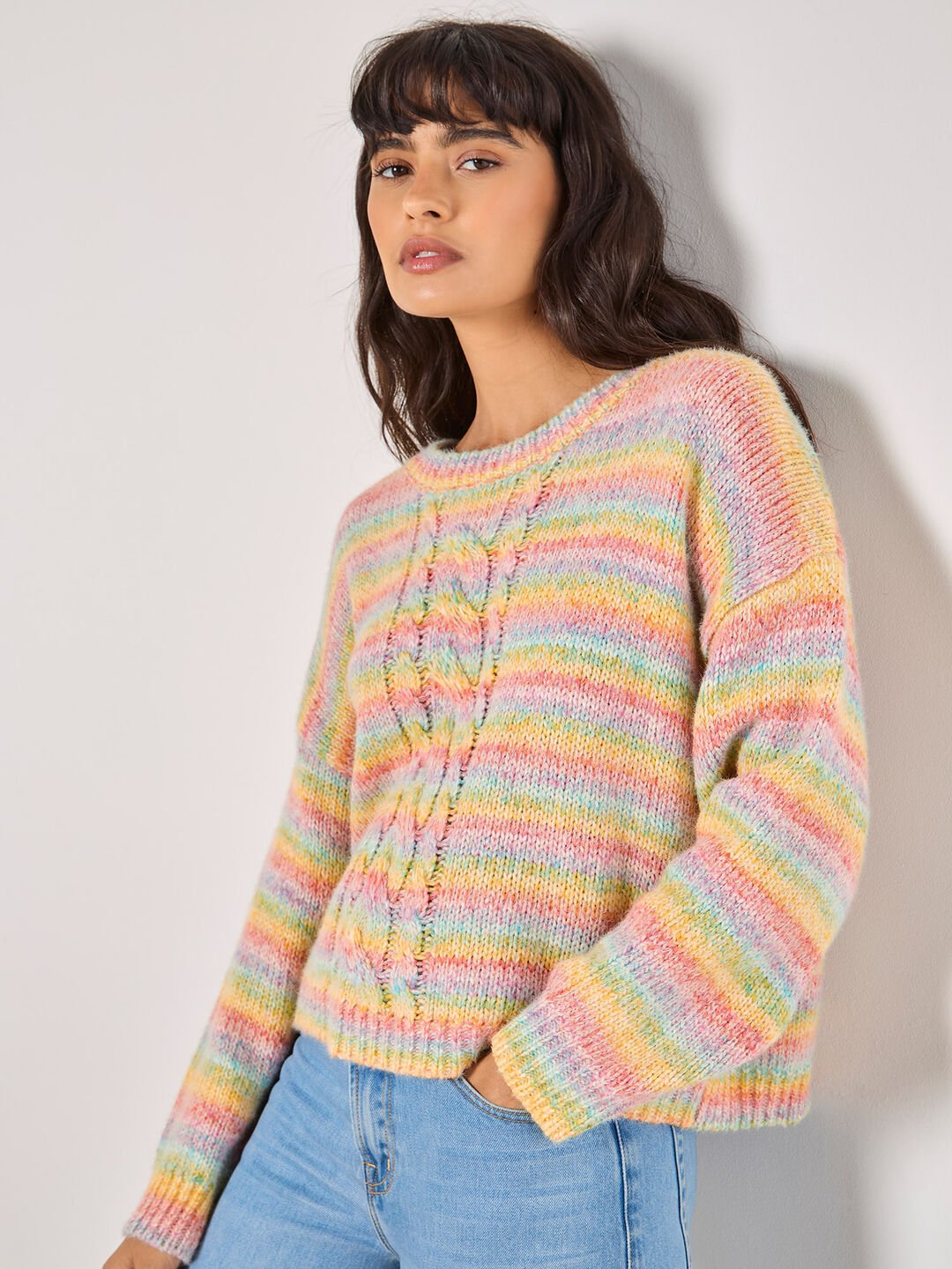 APRICOT - Pastel Stripes Cable Knit Jumper - 937871 - Boutique Bubbles