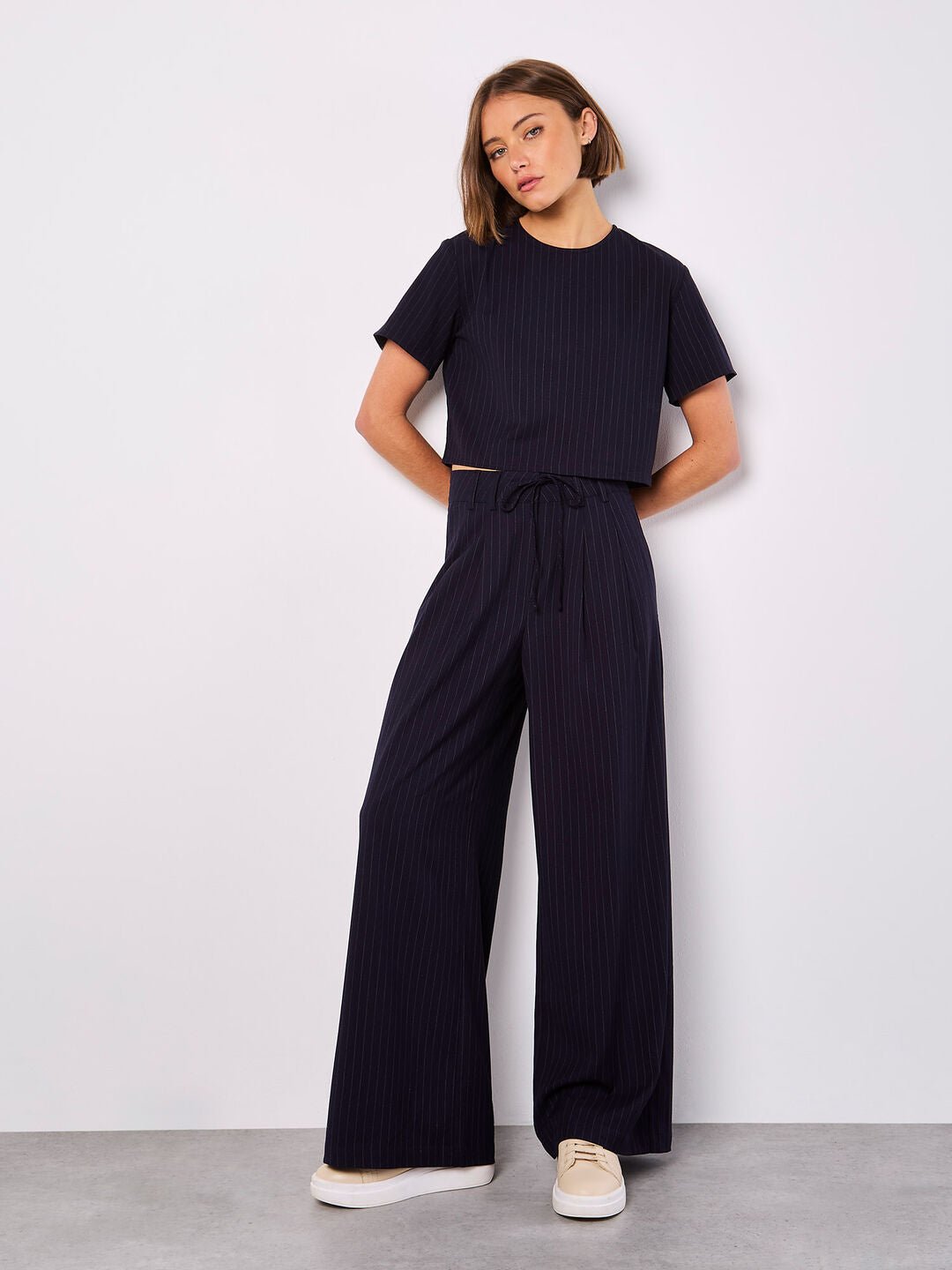 APRICOT - Pinstripe Wide Leg Tailored Trousers - 967458 - Boutique Bubbles