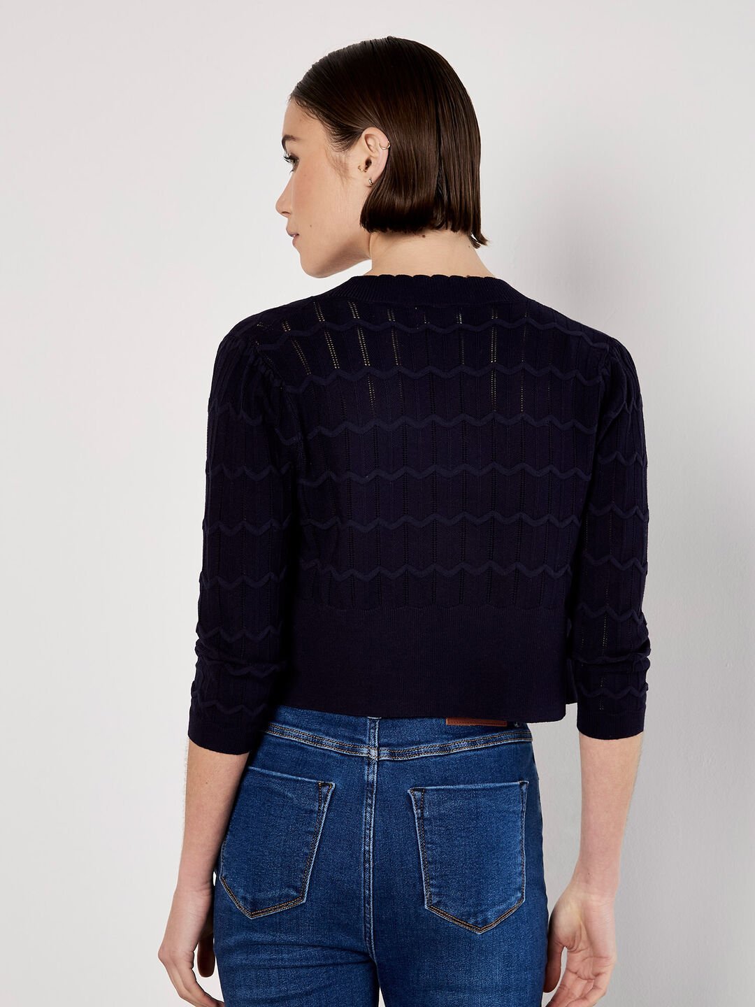 APRICOT - Pointelle Chevron Knit Shrug - 937802 - Boutique Bubbles