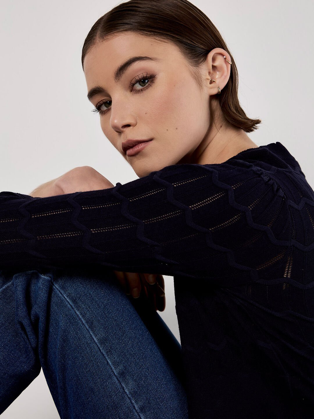 APRICOT - Pointelle Chevron Knit Shrug - 937802 - Boutique Bubbles