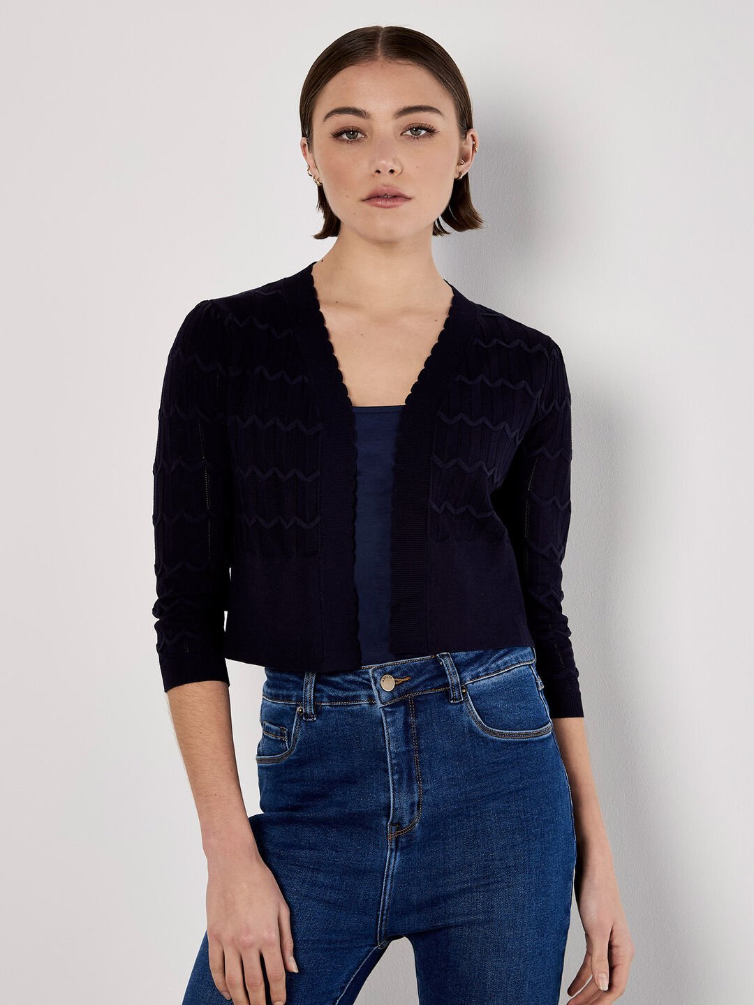 APRICOT - Pointelle Chevron Knit Shrug - 937802 - Boutique Bubbles