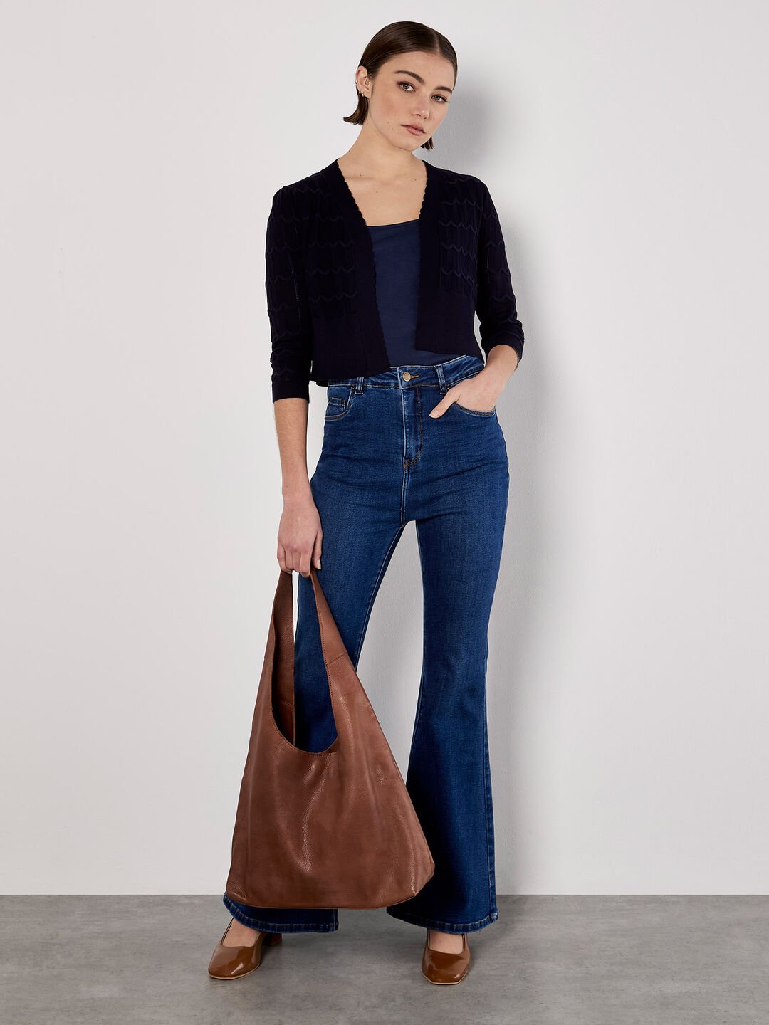 APRICOT - Pointelle Chevron Knit Shrug - 937802 - Boutique Bubbles